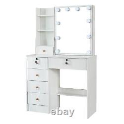 White Dressing Table With Sliding Mirror Stool 6 Drawers Bedroom Makeup Desk UK