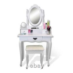 White Dressing Table Wood Bedroom Makeup Desk with Stool Mirror Storage Drawers