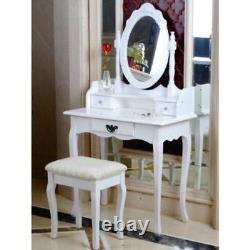 White Dressing Table Wood Bedroom Makeup Desk with Stool Mirror Storage Drawers