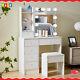 White Dressing Table With 10led Sliding Mirror And Drawer And Stool For Bedroom