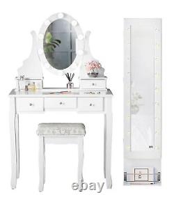 White Dressing Table with Hollywood Mirror & Mirrored Jewellery Cabinet Makeup
