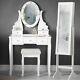 White Dressing Table With Led Mirror & Mirrored Jewellery Cabinet Makeup