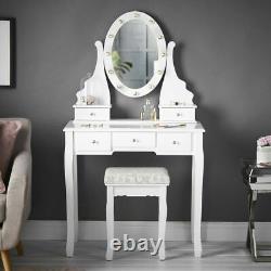 White Dressing Table with LED Mirror & Mirrored Jewellery Cabinet Makeup