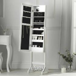 White Dressing Table with LED Mirror & Mirrored Jewellery Cabinet Makeup