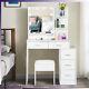White Dressing Table With Led Mirror 5-drawers Vanity Table Makeup Desk Stool Set