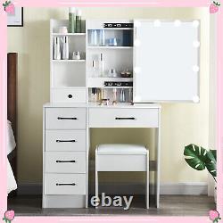 White Dressing Table with Led Mirror Drawers Vanity Table Makeup Desk Stool Set UK