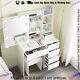 White Dressing Table With Lights Mirror Makeup Vanity Desk 6 Drawers Stool Set