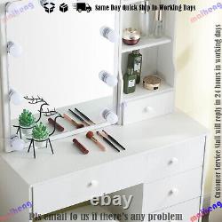 White Dressing Table with Lights Mirror Makeup Vanity Desk 6 Drawers Stool Set