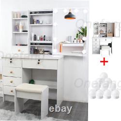 White Dressing Table withSliding Mirror & 6 Drawers For Bedroom Makeup Vanity Set