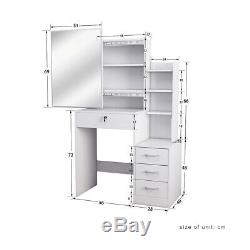 White Dressing Vanity Table Makeup Dresser With Large Sliding Mirror 3 Drawers