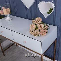 White Glass Console Dressing Table Rose Gold Venetian Bedroom Hallway Home