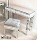 White Glass Mirrored 2 Drawer Dressing Table With Matching Stool