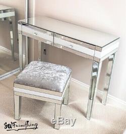 White Glass Mirrored 2 drawer dressing table with Matching Stool