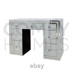 White Glass Mirrored 7 Drawer Dressing Table FREE DELIVERY
