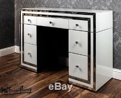 White Glass Mirrored Dressing Table