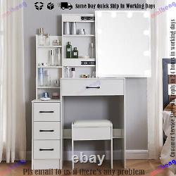 White Hollywood LED Lights Mirror Makeup Dressing Table Vanity Set with 6 Drawer