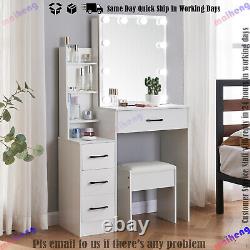 White Hollywood LED Lights Mirror Makeup Dressing Table Vanity Set with 6 Drawer