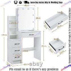 White Hollywood LED Lights Mirror Makeup Dressing Table Vanity Set with 6 Drawer