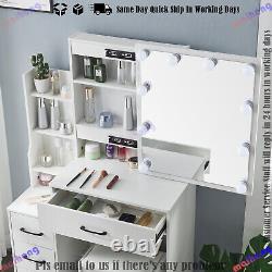 White Hollywood LED Lights Mirror Makeup Dressing Table Vanity Set with 6 Drawer