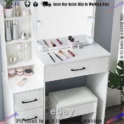 White Hollywood LED Lights Mirror Makeup Dressing Table Vanity Set with 6 Drawer