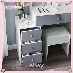 White Hollywood LED Sliding Mirror Makeup Dressing Table Vanity Set with 6 Drawers