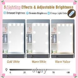 White Hollywood LED Sliding Mirror Makeup Dressing Table Vanity Set with 6 Drawers