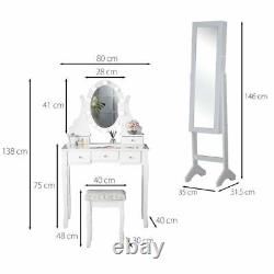 White Hollywood Mirror Dressing Table Vanity Set Mirrored Jewellery Cabinet