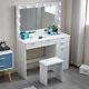 White Led Dressing Table Mdf Makeup Desk With 4 Drawers 1 Door Bedroom Gift New