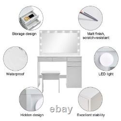 White LED Dressing Table MDF Makeup Desk with 4 Drawers 1 Door Bedroom Gift New