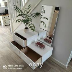 White MID 20th C Upcycled Asymmetrical Dressing Table With 3 Drawers & Mirror