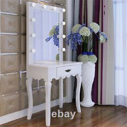White Make Up Vanity Table Wood Jewelry Dressing Table With Dimmer Lights Mirror