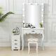 White Makeup Dressing Table With 10 Light Bulbs 1 Drawer Hollywood Vanity Mirror