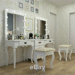 White Makeup Dressing Table with 10 Light Bulbs 1 Drawer Hollywood Vanity Mirror
