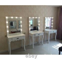 White Makeup Dressing Table with 10 Light Bulbs 1 Drawer Hollywood Vanity Mirror