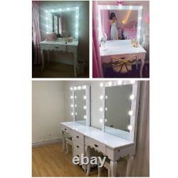 White Makeup Dressing Table with 10 Light Bulbs 1 Drawer Hollywood Vanity Mirror