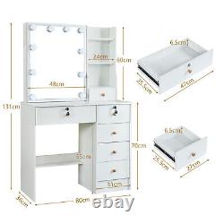 White Makeup Vanity 6 Drawers Dressing Table Set with 10 LED Lights Mirror & Stool