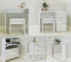 White Mirrored Bedroom Furniture Bedside Chest of Drawers Shoe Storage Desk
