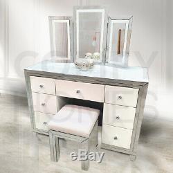 White Mirrored Blanka Dressing Table Set FREE DELIVERY AVAILABLE