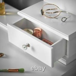White Modern LED Mirror Dressing Table Vanity Set Mirrored Jewellery Cabinet