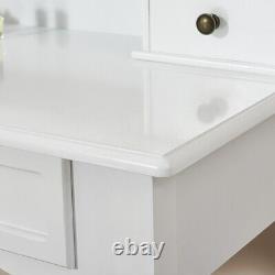 White Vanity Dressing Table Makeup Desk Stool Set with 4 Drawers Mirror LED Light