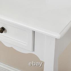 White Vanity Dressing Table Makeup Desk Stool Set with 4 Drawers Mirror LED Light
