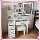 White Vanity Dressing Table Makeup Desk With Led Lighted Mirror And 4 Drawers