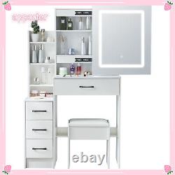 White Vanity Dressing Table Makeup Desk with LED Lighted Mirror And 4 Drawers