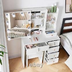 White Vanity Dressing Table Set with 10 LED Lighted Mirror Makeup Dresser Desk