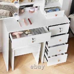 White Vanity Dressing Table Set with 10 LED Lighted Mirror Makeup Dresser Desk