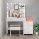 White Vanity Dressing Table Set With Mirror, 5 Drawers, 2 Shelves, And 3-dimming