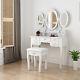 White Vanity Dressing Table With 7 Drawers 3 Mirror Set And Upholstered Stool