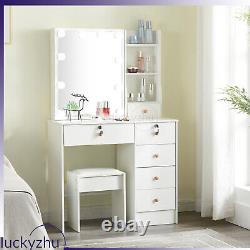 White Vanity Makeup Table Set with10 LED Lighted Mirror Bedroom Dressing Table UK