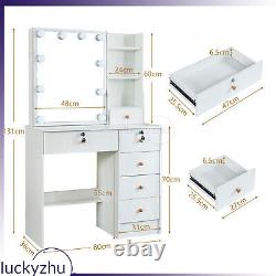 White Vanity Makeup Table Set with10 LED Lighted Mirror Bedroom Dressing Table UK