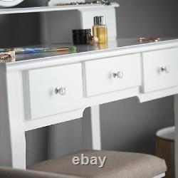 White Vanity Modern Makeup Desk Set Dressing Table LED Light Mirror Padded Stool